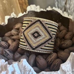 Etkie like adjustable Native American cuff! Beaded,leather,copper cuff.